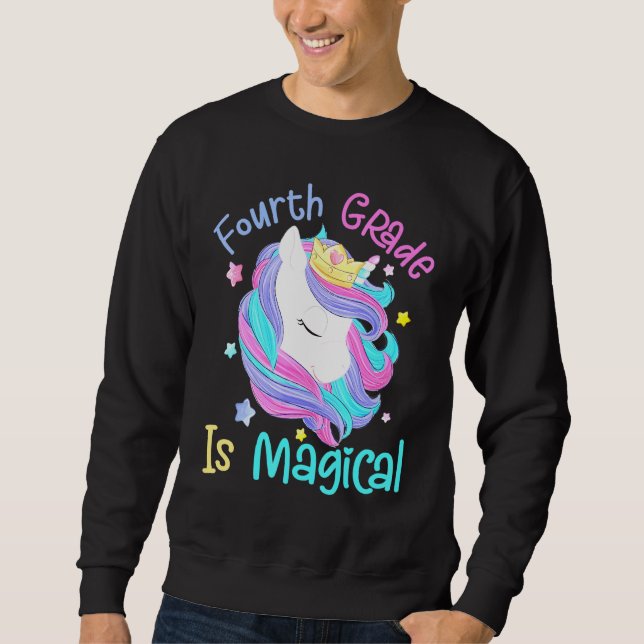 Fjärde Klass är Magic Unicorn Back to school Lång Ärmad Tröja (Framsida)