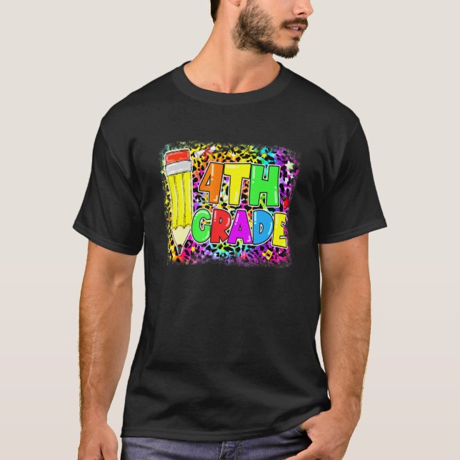 Fjärde Klass-Back to school leopardpennläraren T Shirt (Framsida)
