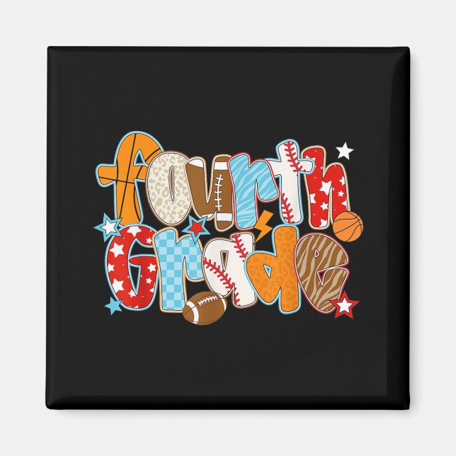 Fjärde Klass Boy Back to school Baseball Basketbal Magnet (Framsidan)