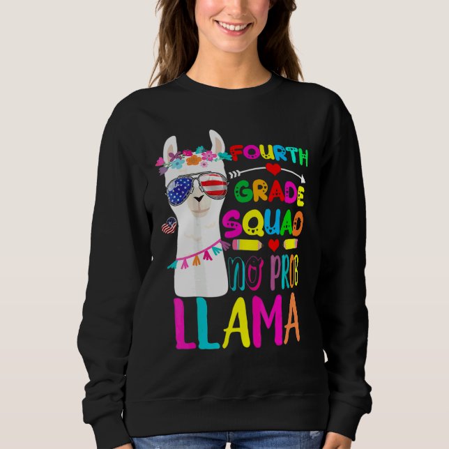 Fjärde Klass Ingen Prob Llama 4:e Klass Lärare T Shirt (Framsida)