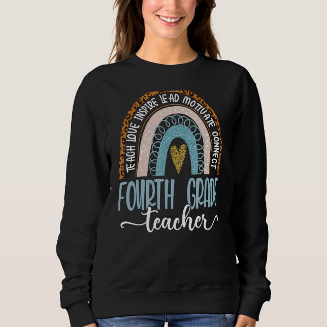 Fjärde Klass-läraren Leopard Boho Rainbow tillbaka T Shirt (Framsida)