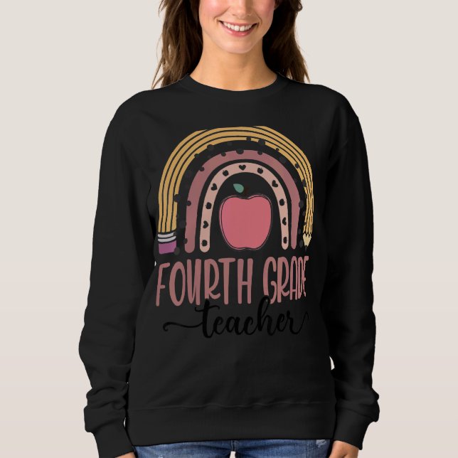 Fjärde Klass-läraren Leopard Boho Rainbow tillbaka T Shirt (Framsida)