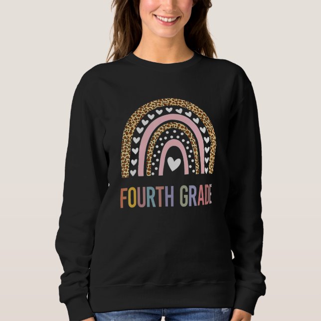 Fjärde Klass-läraren Leopard Rainbow 4th Klass Tea T Shirt (Framsida)