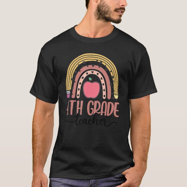 Fjärde Klass-läraren Rainbow Leopard Back to schoo T Shirt (Framsida)