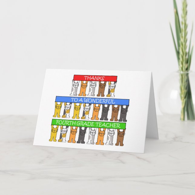 Fjärde Klass-läraren - tack för Tecknaden Katter Kort (Framsida)