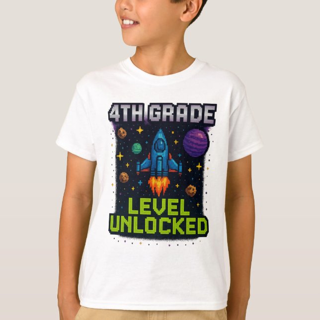 Fjärde Klass-nivån olåst T-Shirt - Pixel Space Gal (Framsida)