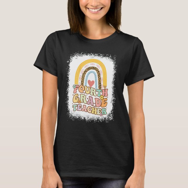 Fjärde Klass-regnbågslappat Retro Back to school T Shirt (Framsida)