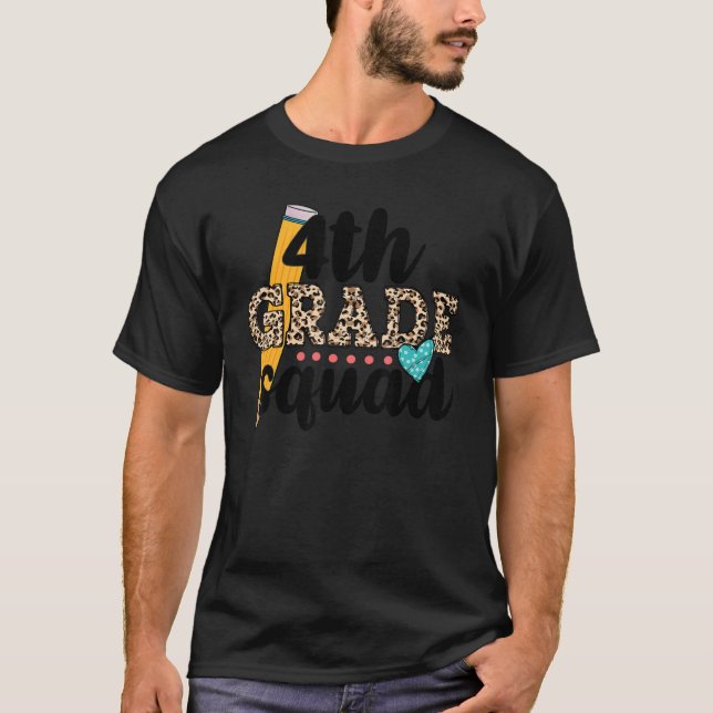 Fjärde Klass-torget Leopard Back to school Fjärde  T Shirt (Framsida)