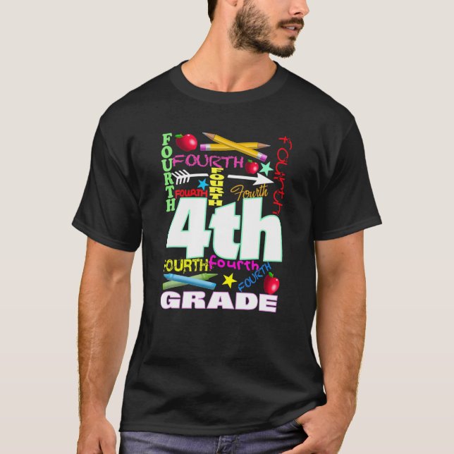 Fjärde Klass-typografin Back to school-teamet 4:te T Shirt (Framsida)