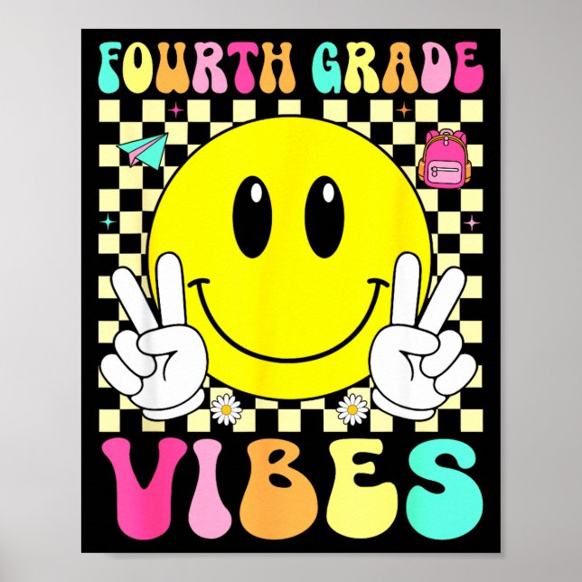 Fjärde klass vibbar retro leende ansikte tillbaka  poster (Framsidan)