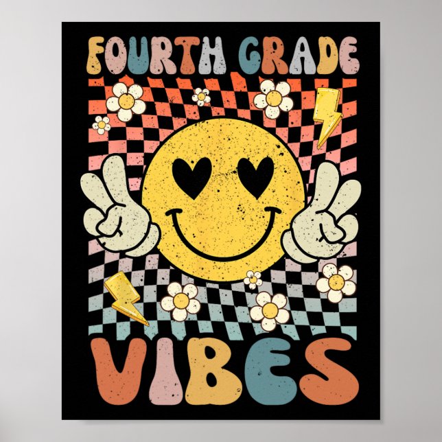 Fjärde Klass Vibes 4:e Klass Retro-läraren 1:a dag Poster (Framsidan)