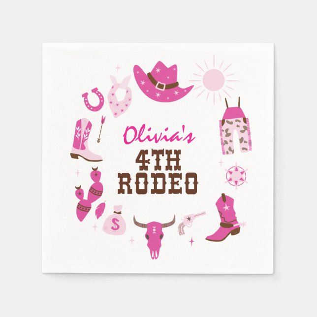 Fjärde Rodeo Rosa Western Cowboy 4-årsdag Pappersservett (Framsidan)