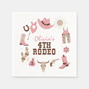 Fjärde Rodeo Rosa Western Cowboy 4-årsdag Pappersservett