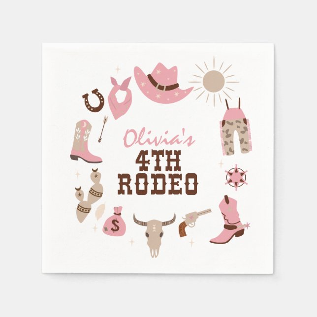 Fjärde Rodeo Rosa Western Cowboy 4-årsdag Pappersservett (Framsidan)