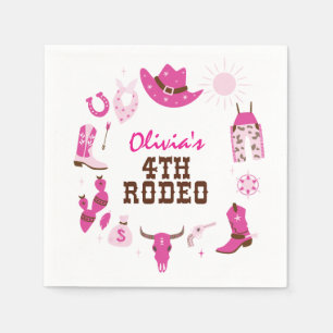 Fjärde Rodeo Rosa Western Cowboy 4e födelsedagen Pappersservett