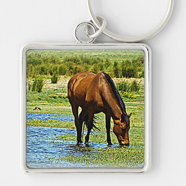 Fjärdhäst Fyrkantig Silverfärgad Nyckelring (Framsidan)