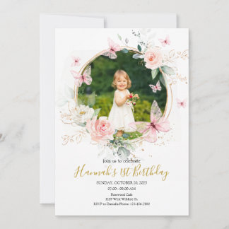 fjäril 1:a födelsedag inbjudningar