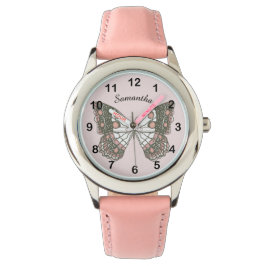 Fjäril & Anpassat Namn på Mjuk Rosa Armbandsur