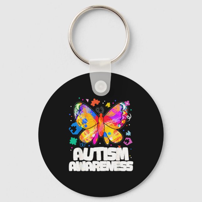 Fjäril autism medvetenhet stöd autistisk pussel nyckelring (Framsida)