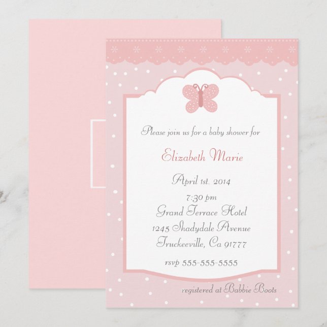 Fjäril Babykalas Inbjudningar (Fram/baksida)