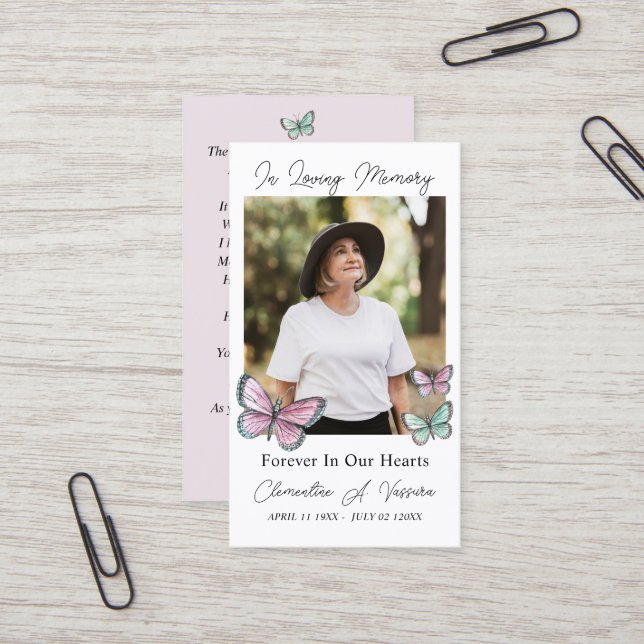 Fjäril Begravnings Minneshögtid Bön Foto Kort (Fram/Back In Situ)