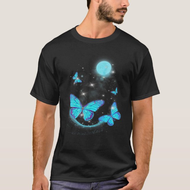 Fjäril Blåmåne Vacker T Shirt (Framsida)