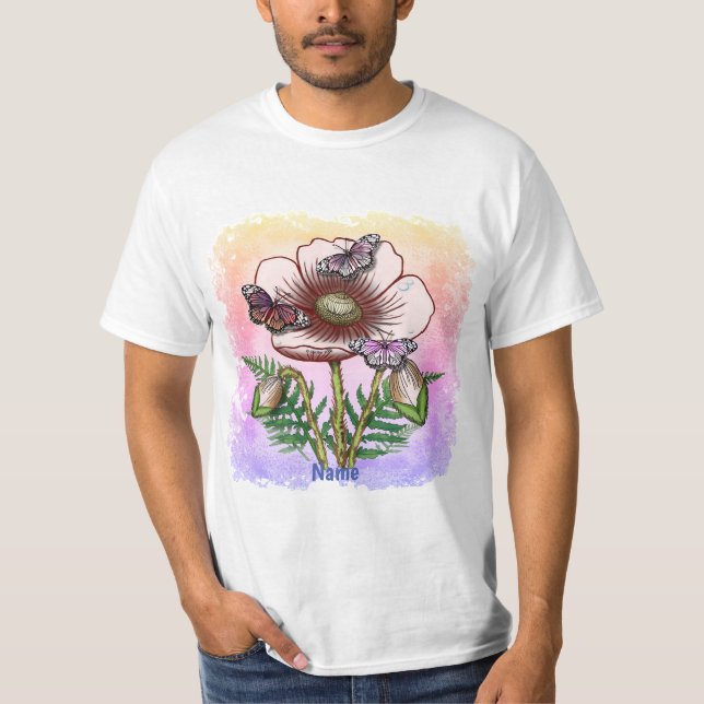Fjäril Blekt Vallmo  T Shirt (Framsida)
