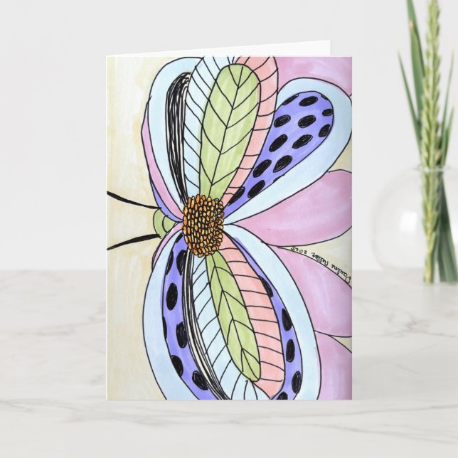 Fjäril Blomma Blank Kort (Framsida)