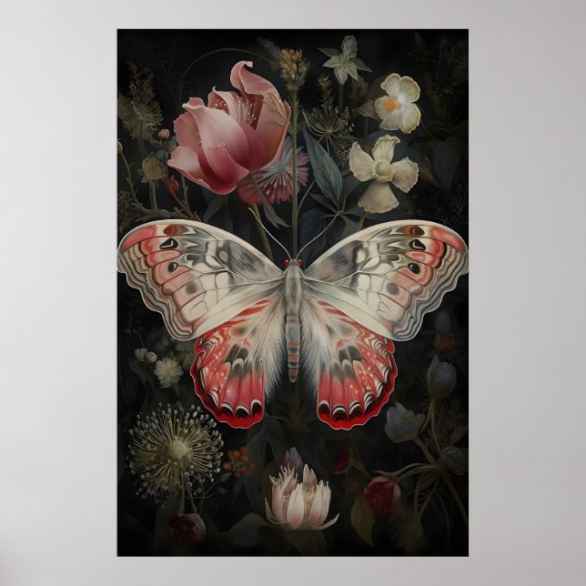 Fjäril Blomma Trädgårdstryck, Mörk Akademi Vägg Poster (Framsidan)