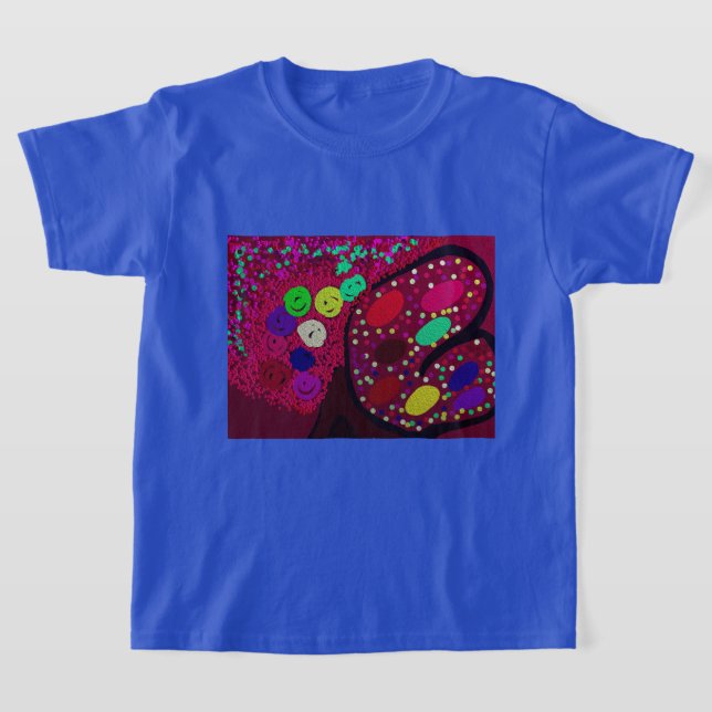 Fjäril Blommande Ros Träd T Shirt (Laydown)