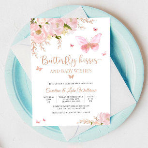 Fjäril Blommig Baby Shower Inbjudan