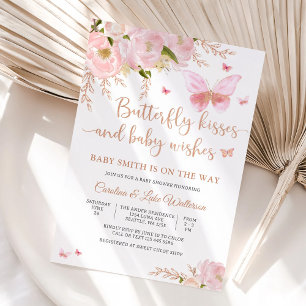 Fjäril Blommig Baby Shower Inbjudan