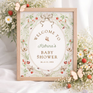 Fjäril Blommig Baby Shower Välkommen Poster