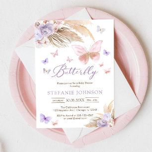 Fjäril Blommig Bebis Bjudan till Baby Shower Inbjudningar