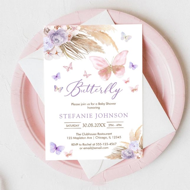 Fjäril Blommig Bebis Bjudan till Baby Shower Inbjudningar (Skapare uppladdad)