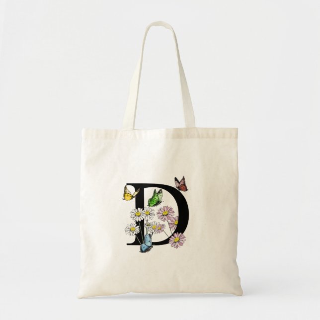 Fjäril Blommig Bokstav D Monogram   Tygkasse (Framsidan)