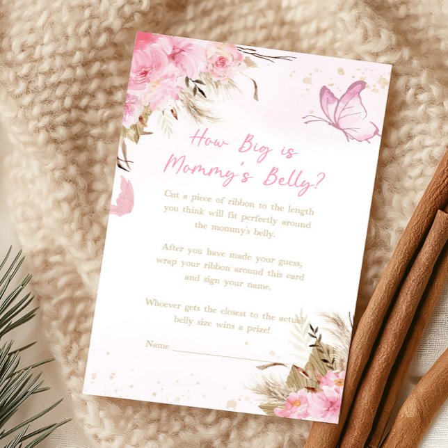 Fjäril Blommig Gissa Hur Stor Är Mamma Mage Lek (Pink Butterfly Baby Shower How Big Is Mommy's Belly Game)