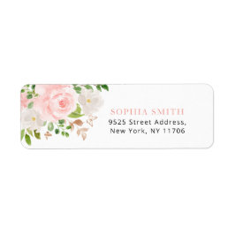 Fjäril Blommig rosor i blekrosa returadress Etikett