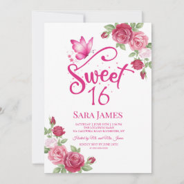 Fjäril Blommig Sweet 16 Inbjudan