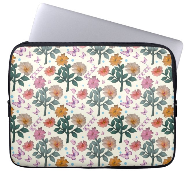 Fjäril Blommig Trädgårdsmönster   Laptop Fodral (Framsidan)