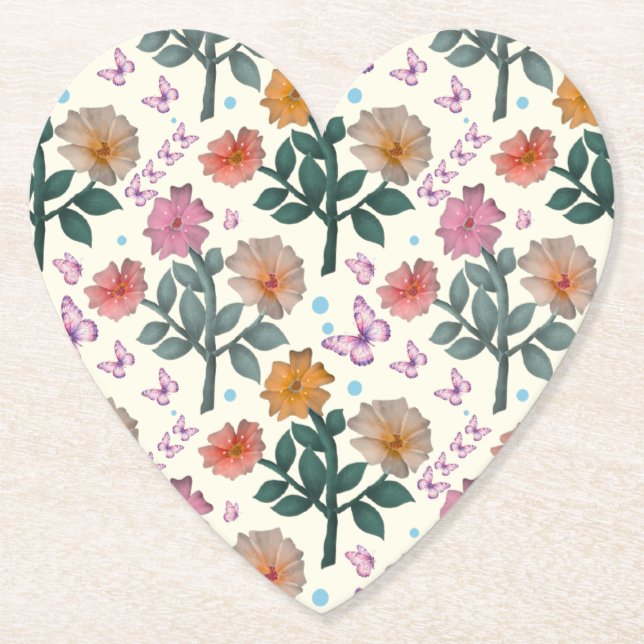 Fjäril Blommig Trädgårdsmönster   Underlägg Papper (Framsida)