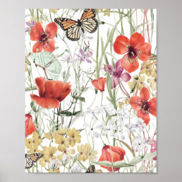 Fjäril & blommönster, botanisk design poster