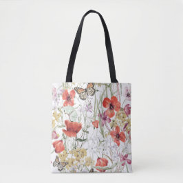 Fjäril & blommönster, botanisk design tygkasse