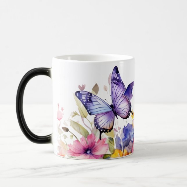 Fjäril blommönster magisk mugg (Vänster)