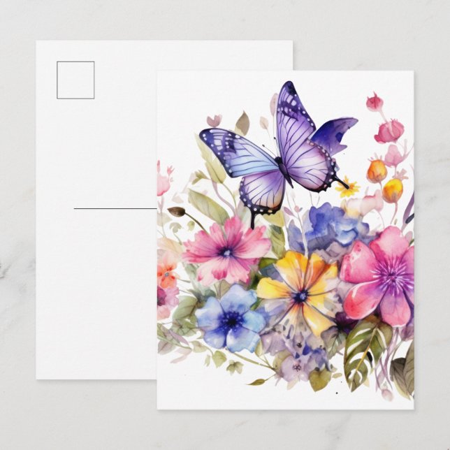 Fjäril blommönster vykort (Fram/baksida)