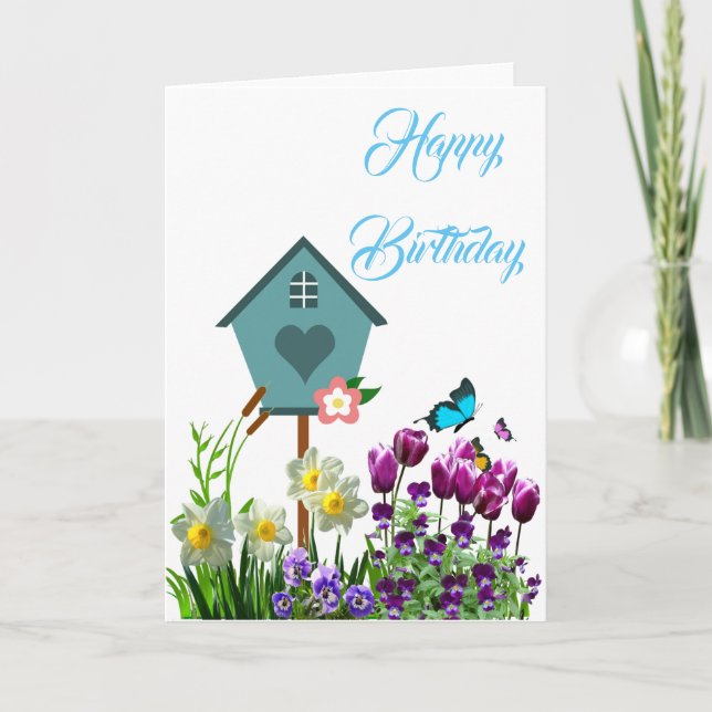Fjäril Blomsterträdgård  Födelsedagsgratulationsko Kort (Framsida)