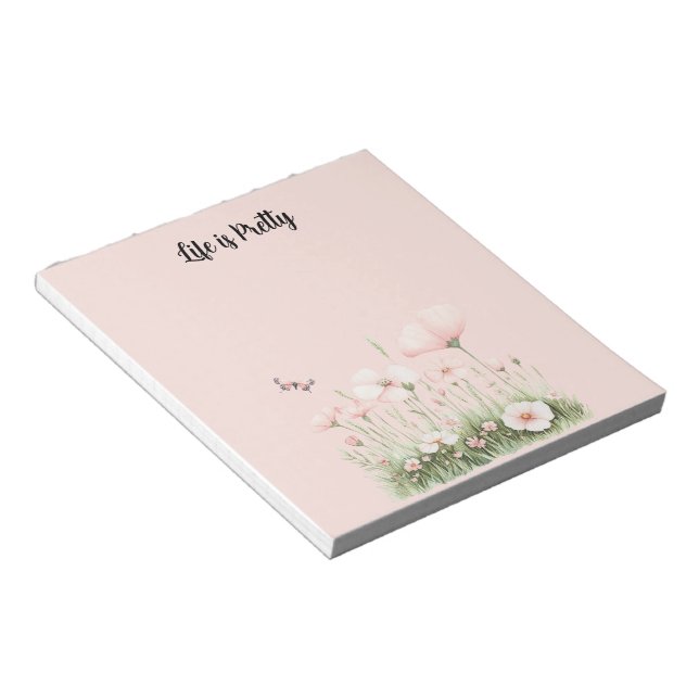 Fjäril Blush Rosa Blommor Anteckningsblock (Vinklad)