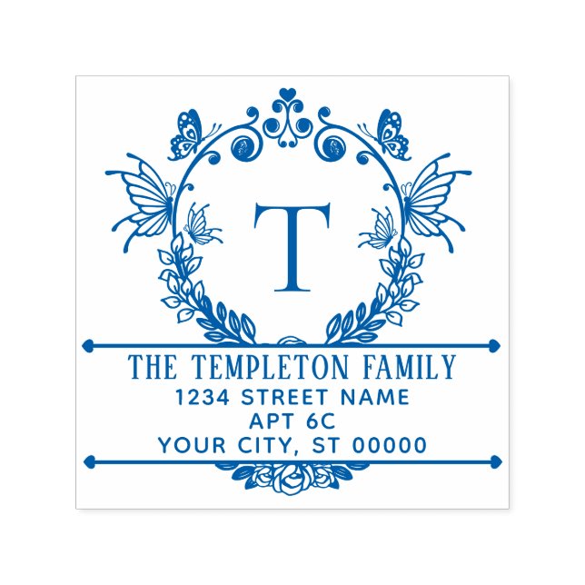 Fjäril Border Ram Namn Initial Returadress Självfärgande Stämpel (Design)