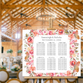 Fjäril Bröllop Korall Boho Blommig Sittplatsschema Poster