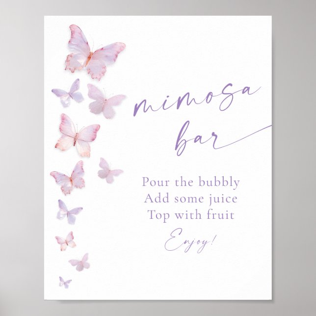 Fjäril Bröllopsfest Mimosa Bar Poster (Framsidan)